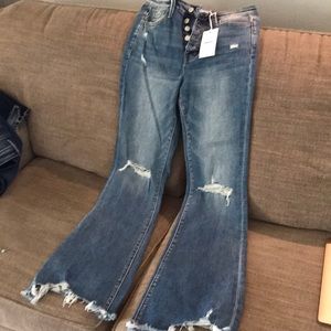 Vervet jean , button top, high rise flare